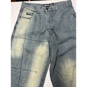 Blue Label Jeans Men's 32 Baggy Hip Hop Skate Grunge Wide Leg Distressed Blue